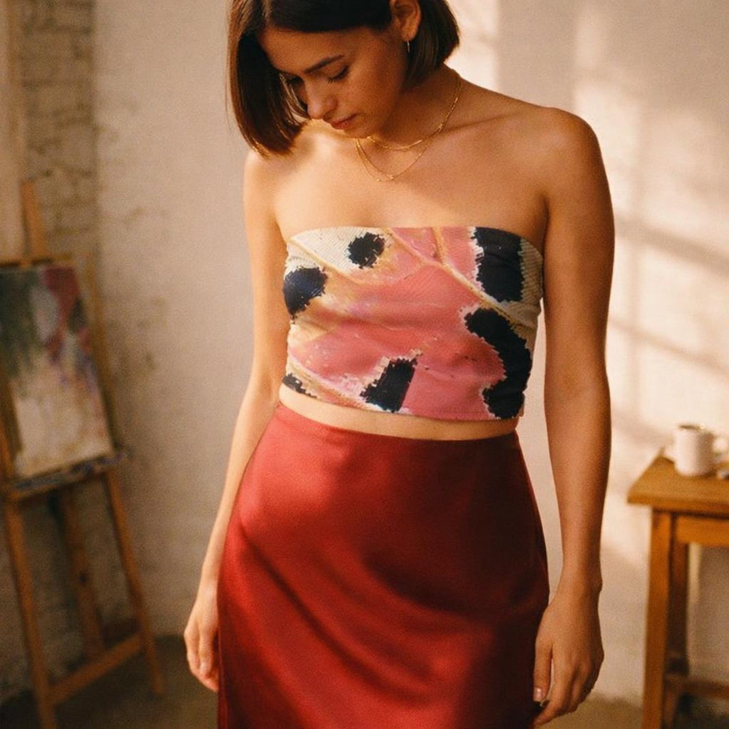 Coral Fracture | Tube Top | Abstract Print — lifestyle