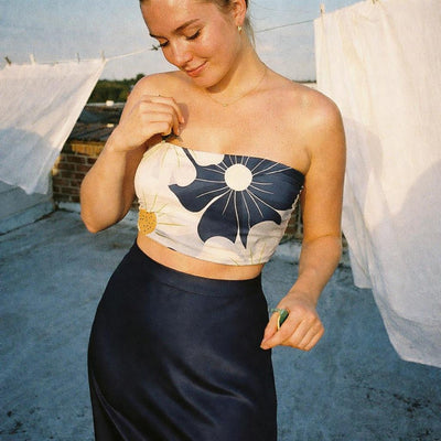 Midnight Bloom | Floral Tube Top | Navy & Ivory · lifestyle