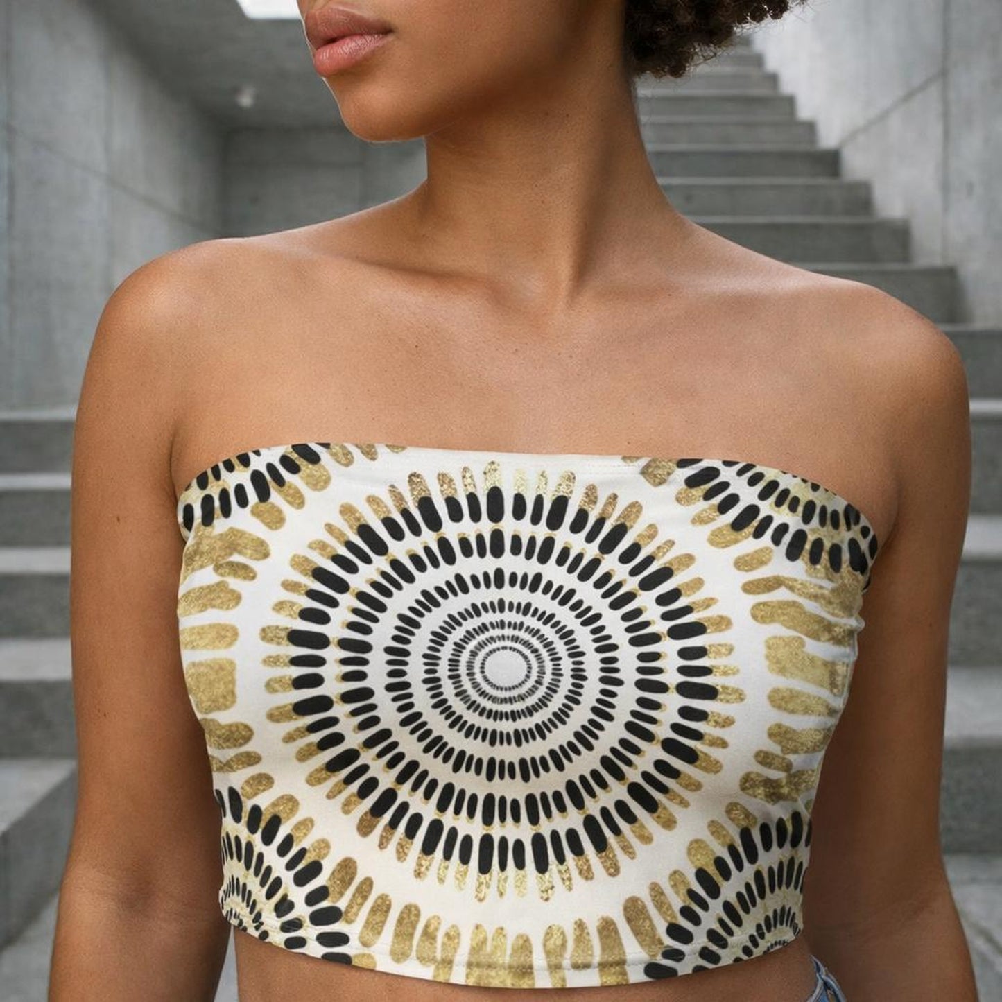 Golden Orbit | Tube Top | Black & Gold · front view