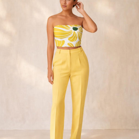 Golden Bloom | Tube Top | Yellow Floral — front view