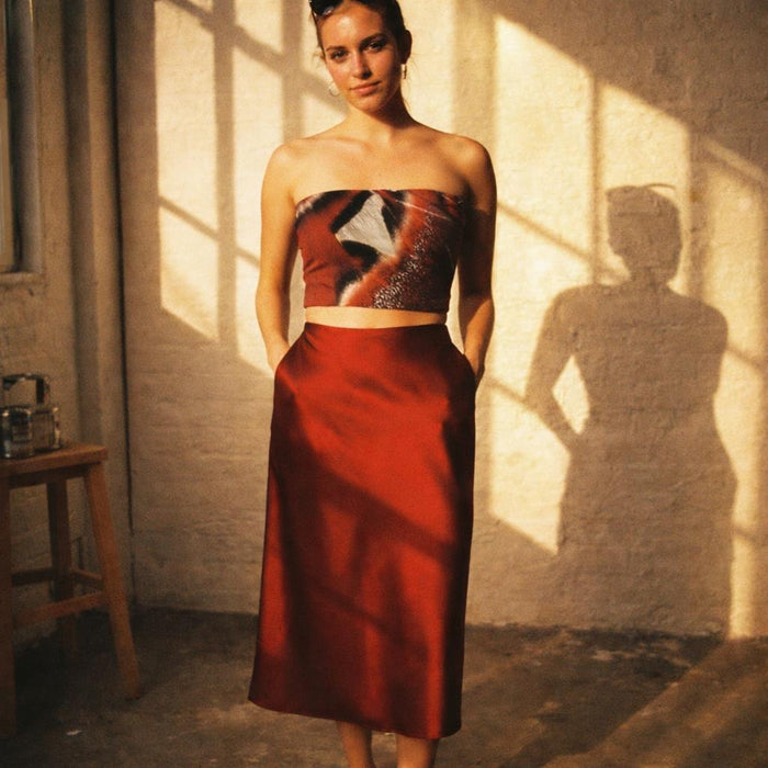 Crimson Wing | Tube Top | Abstract Texture — lifestyle