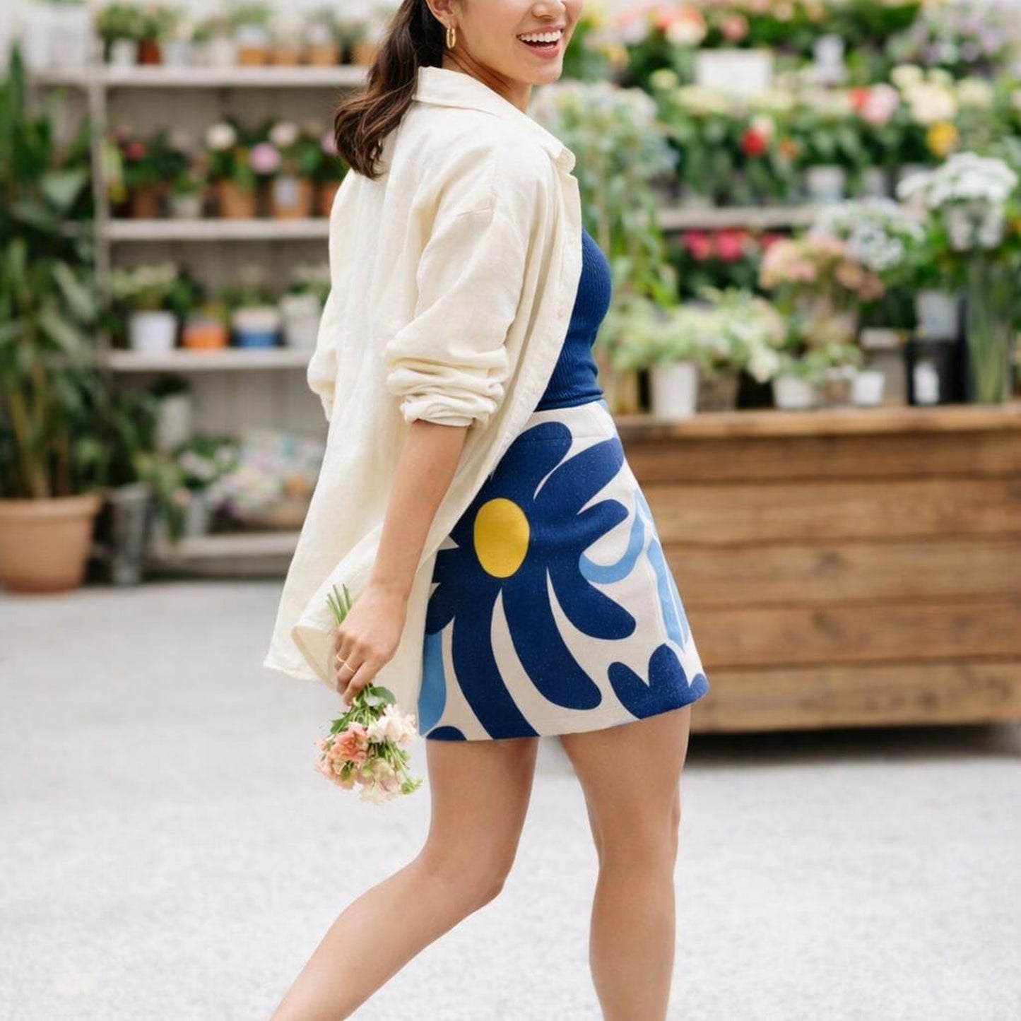 Indigo Petal | Mini Skirt | White & Yellow Floral · lifestyle
