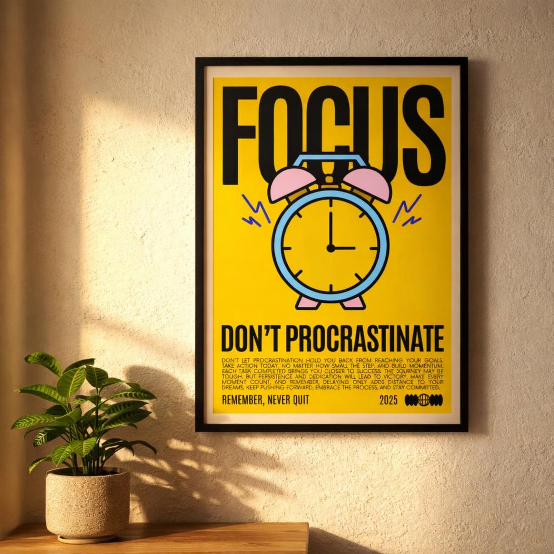 Focus & Clock | A3 Poster | Yellow & Blue — design detail