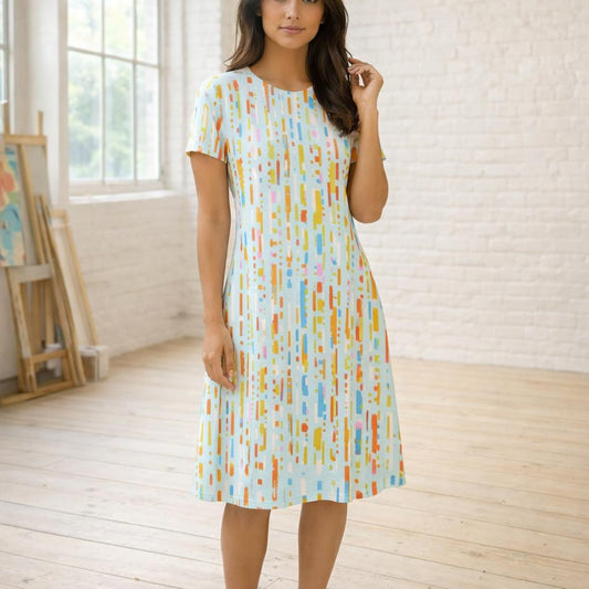 Neon Geometry | A-Line Dress | Abstract Line Print — front view