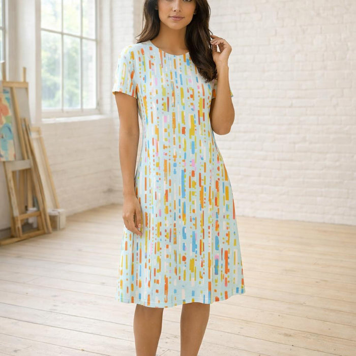 Neon Geometry | A-Line Dress | Abstract Line Print — front view