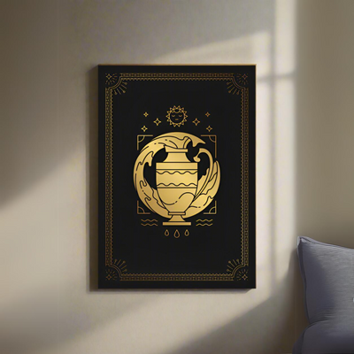 Aquarius Sun Vase | A3 Poster | Gold & Botanical