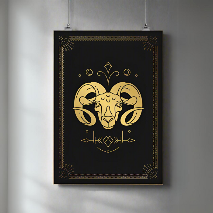 Aries Ram | A3 Poster | Gold Geometric