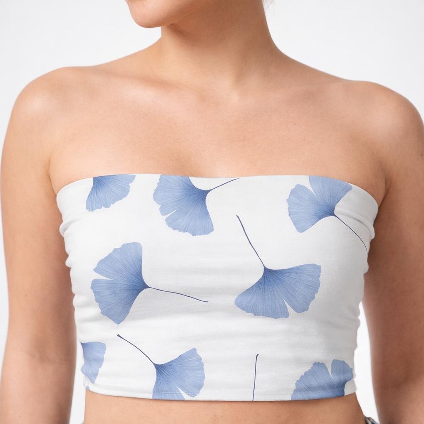 Ginkgo Bloom | Tube Top | Soft Blue Botanical — design detail