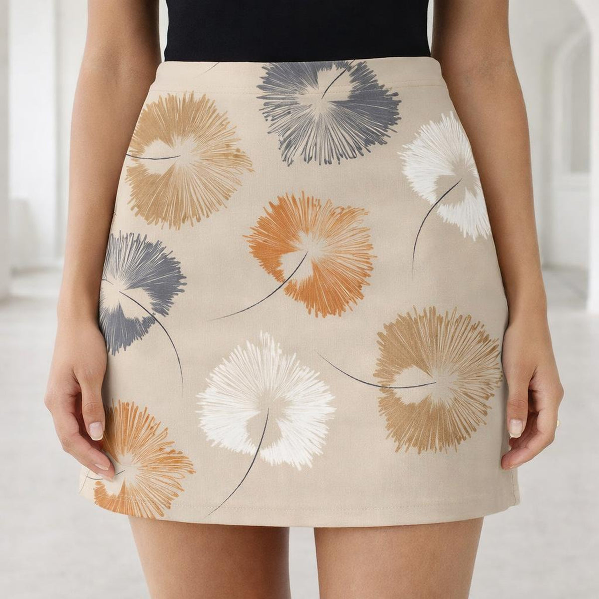 Abstract Bloom | Mini Skirt | Rust & Beige Floral — lifestyle