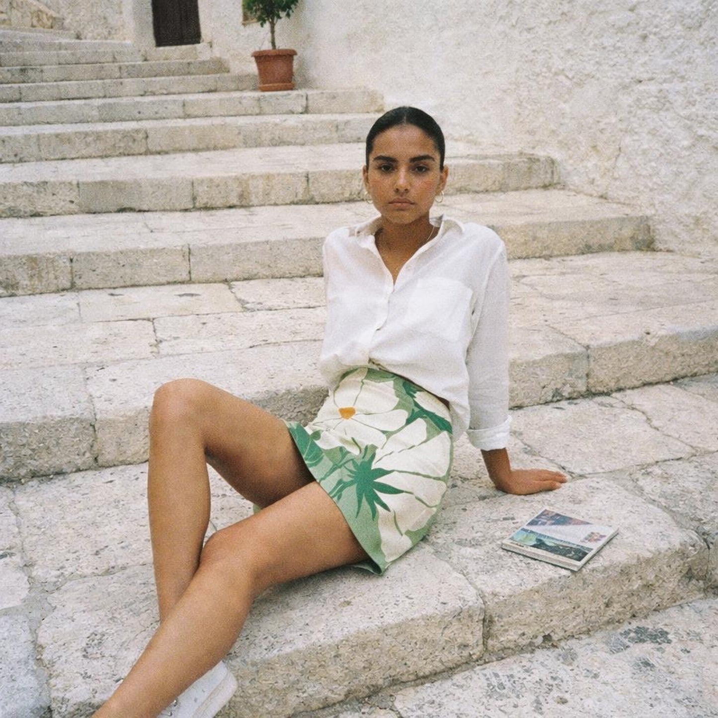 Bloom Calm | Mini Skirt | White Floral — lifestyle