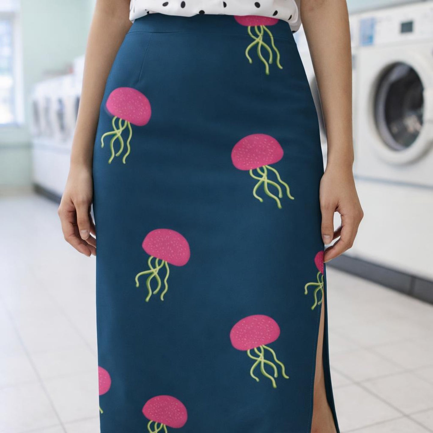 Electric Jellyfish | Pencil Skirt | Neon Pink on Navy — design detail