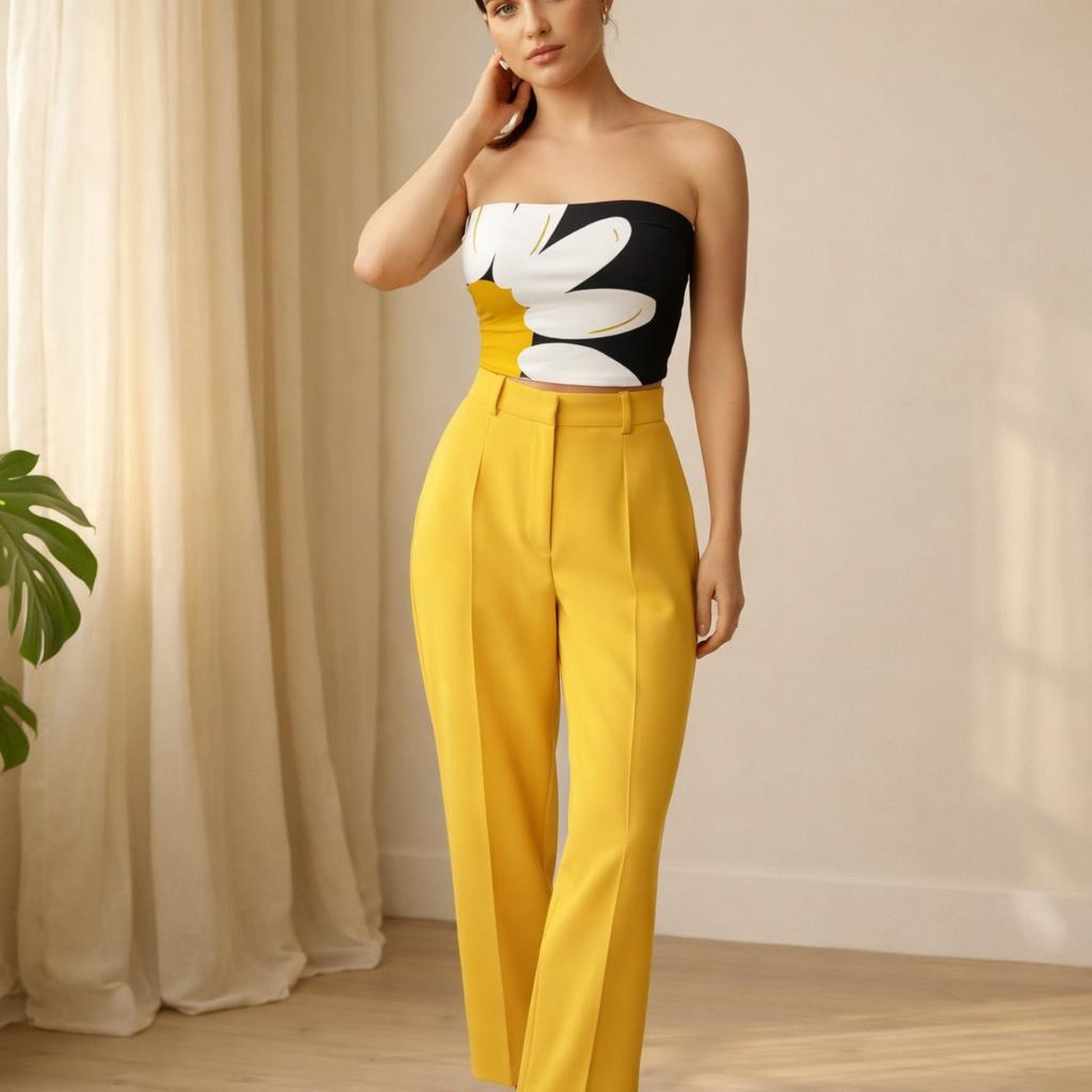 Midnight Daisy | Tube Top | Black with White & Yellow Bloom · front view