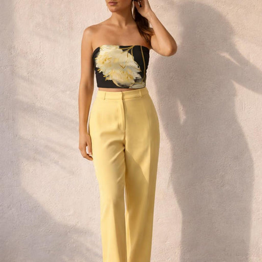 Golden Night Bloom | Tube Top | Yellow Floral on Black · front view