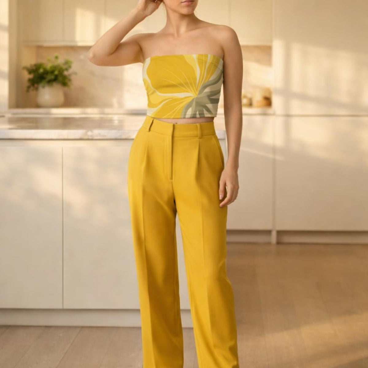 Sun Petal Tube Top | Tropical Leaf | Delight Depot · front view