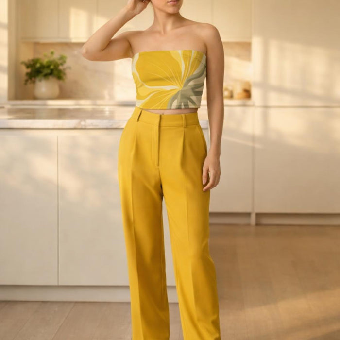 Sun Petal Tube Top | Tropical Leaf | Delight Depot · front view