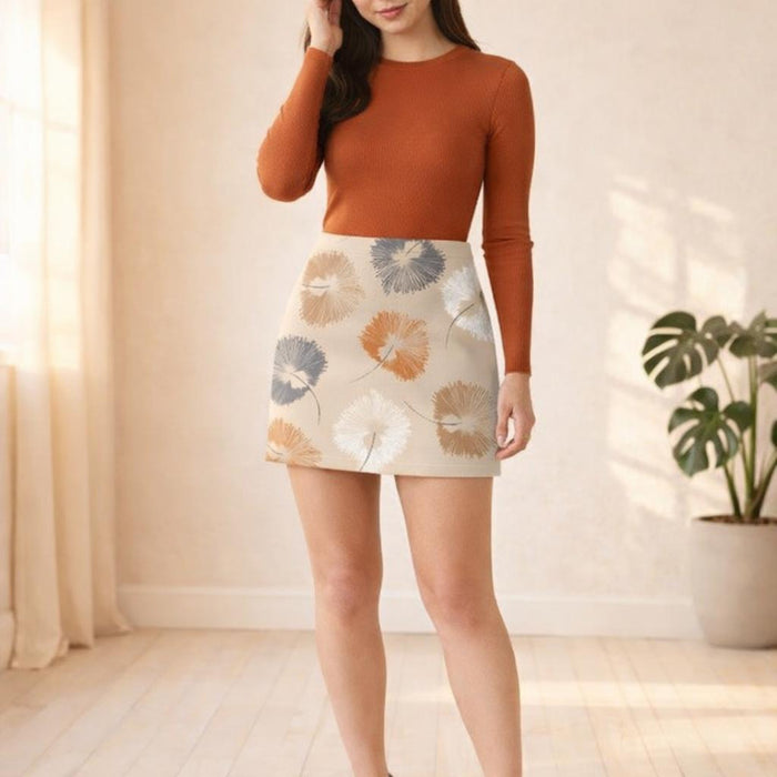 Abstract Bloom | Mini Skirt | Rust & Beige Floral · front view