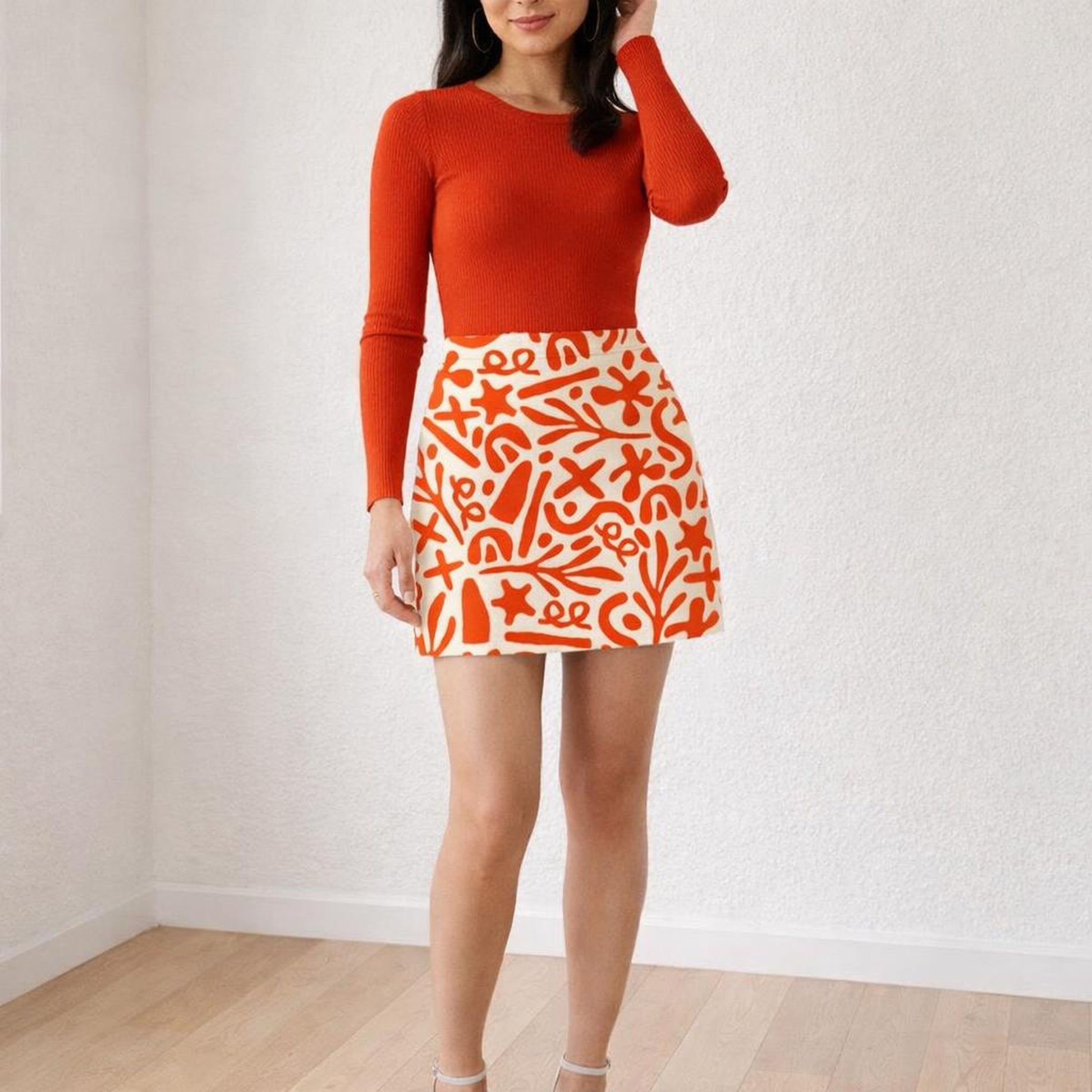 Coral Pop Doodle | Mini Skirt | Abstract — front view