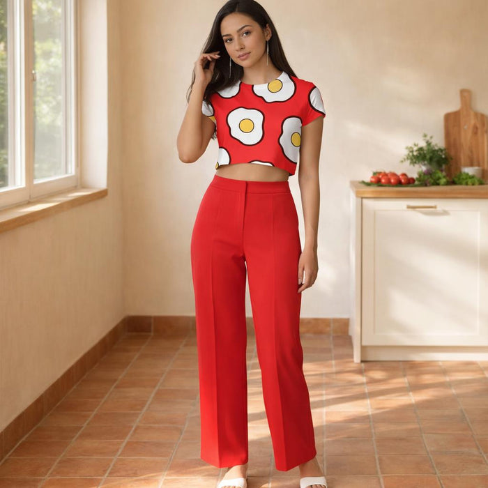 Fried Egg Dreams | Crop Top | Red & White Graphic · front view