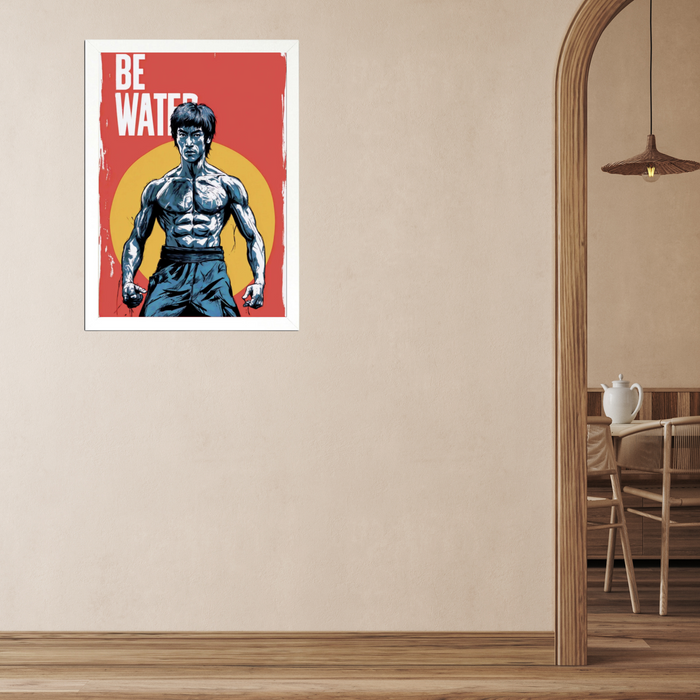 Be Water Bruce Lee | A3 Framed Poster | Red-Orange Gradient