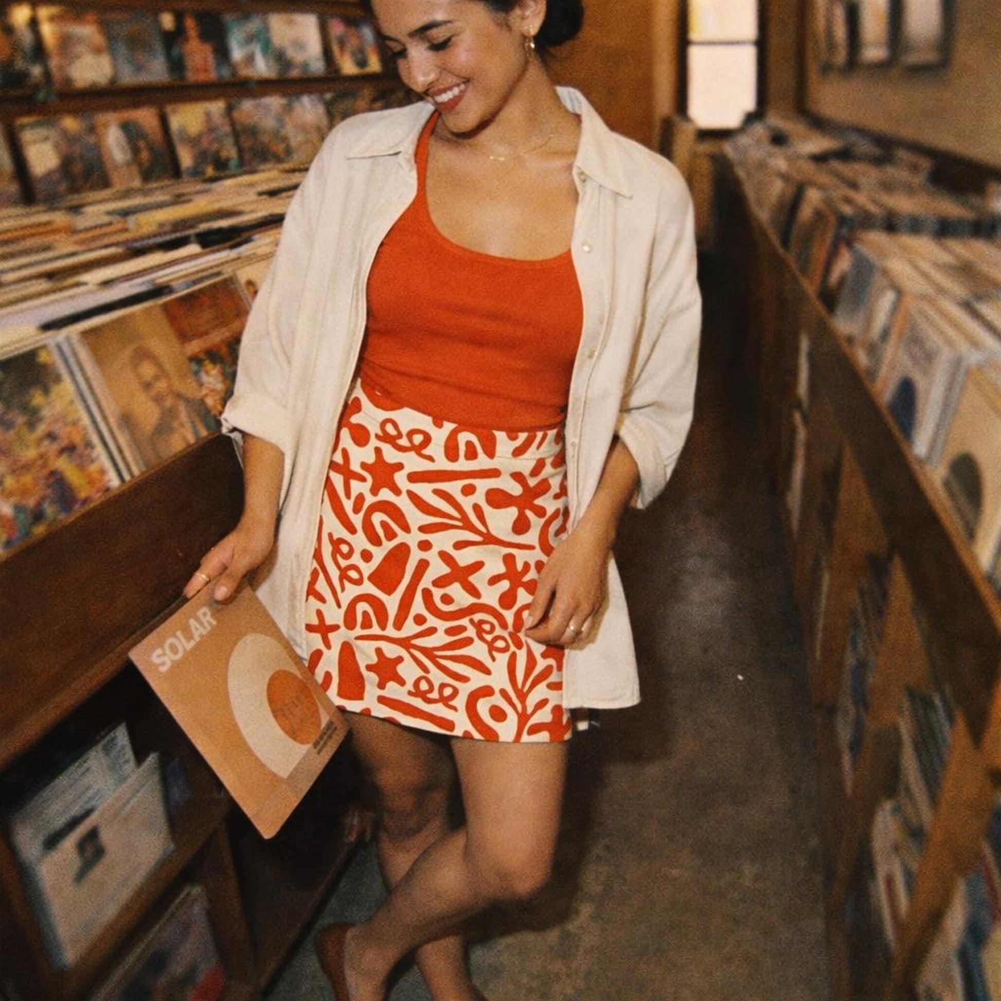 Coral Pop Doodle | Mini Skirt | Abstract — lifestyle