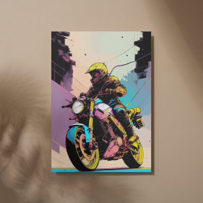 Bike Art Pop Art Ride | A3 Poster | Neon Motorcycle