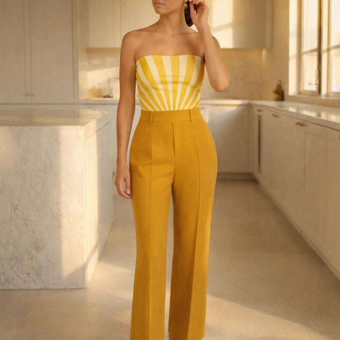Sunburst Glow | Tube Top | Yellow & White Stripes · front view