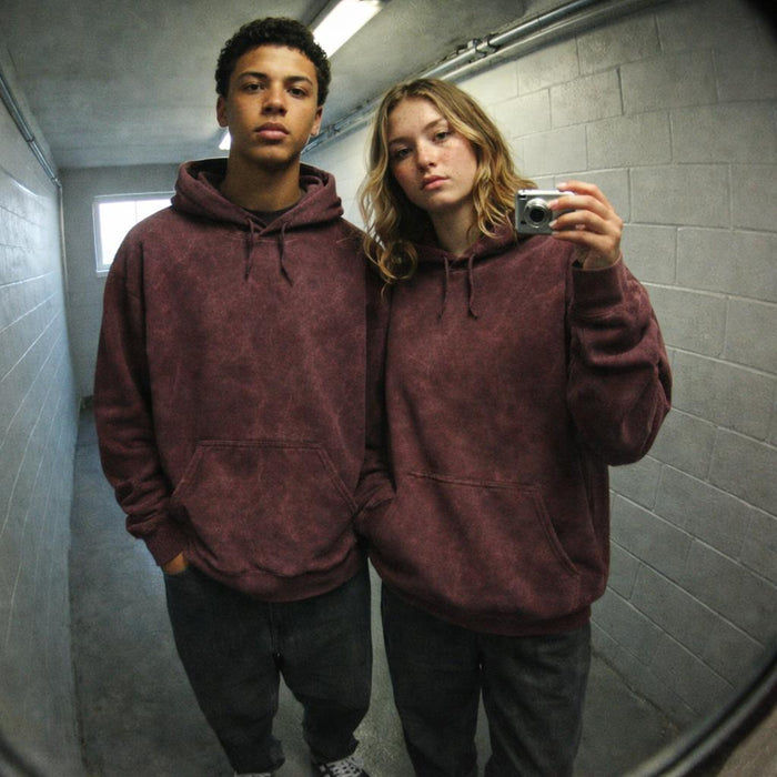 Acid-Washed Maroon | Hoodie | Vintage Grunge Vibes — design detail