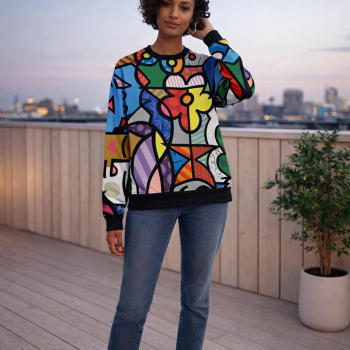 Chaos Bloom | Sweatshirt | Multicolor Abstract · on a woman