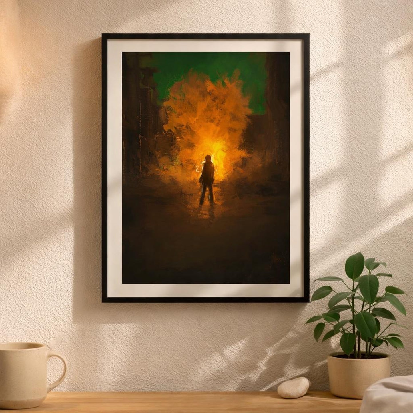 Sword & Inferno | A3 Poster | Dramatic Orange Explosion — design detail