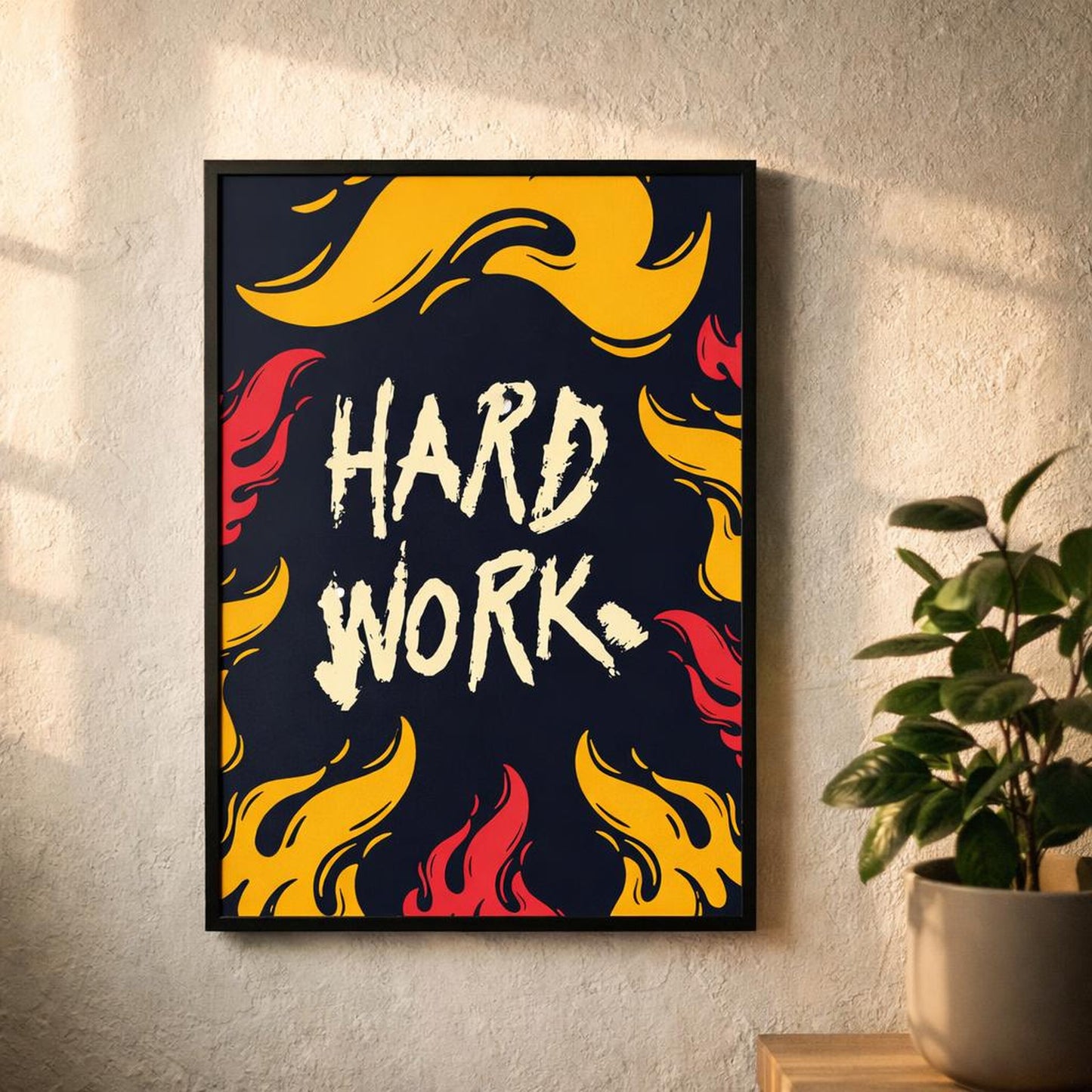 Hard Work | A3 Poster | Black & Flame · design detail