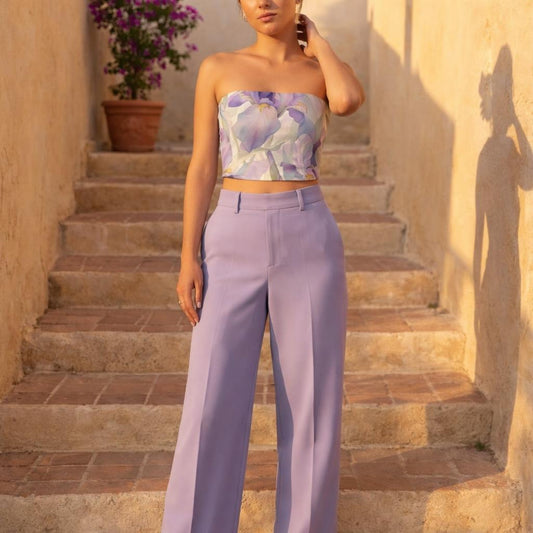 Iris Bloom | Tube Top | Purple & White Floral · front view