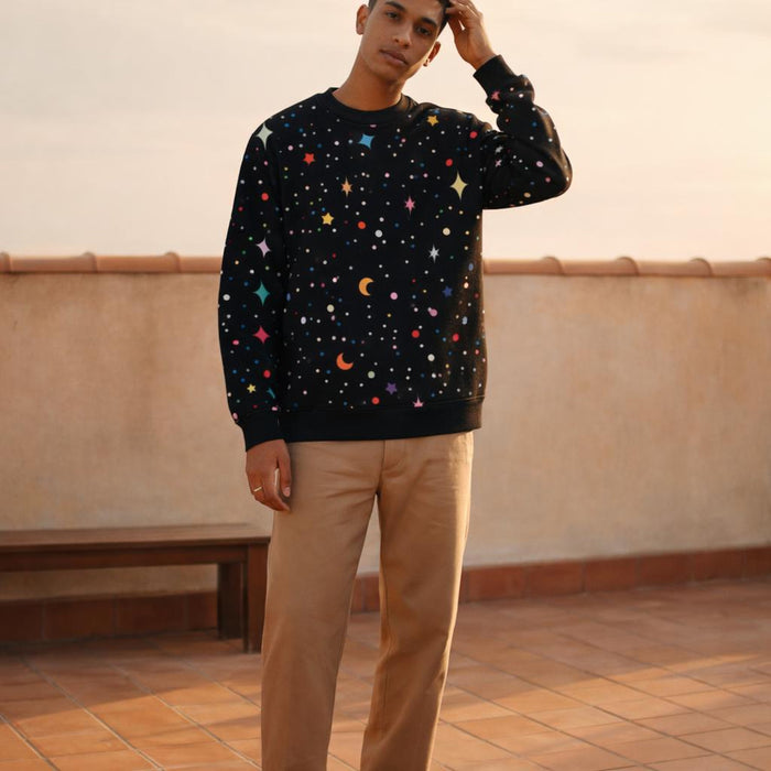 Starry Whimsy | Sweatshirt | Cosmic Black · on a man