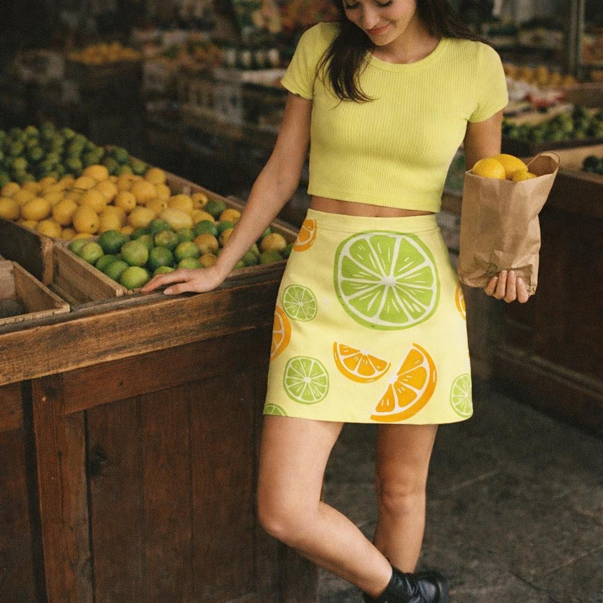 Citrus Splash | Mini Skirt | Lime & Orange Print — lifestyle