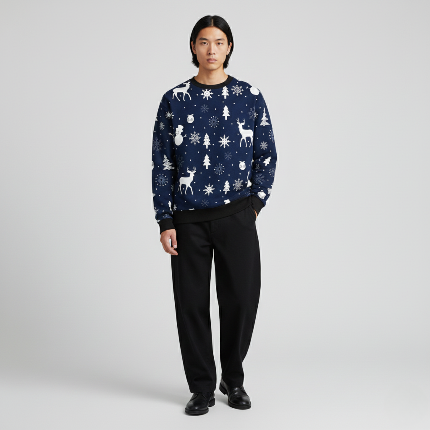 Winter Icons | Holiday Print | Festive Style | Navy Blue Sweatshirt