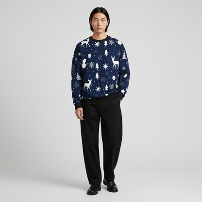 Winter Icons | Holiday Print | Festive Style | Navy Blue Sweatshirt