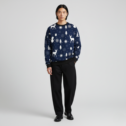 Winter Icons | Holiday Print | Festive Style | Navy Blue Sweatshirt