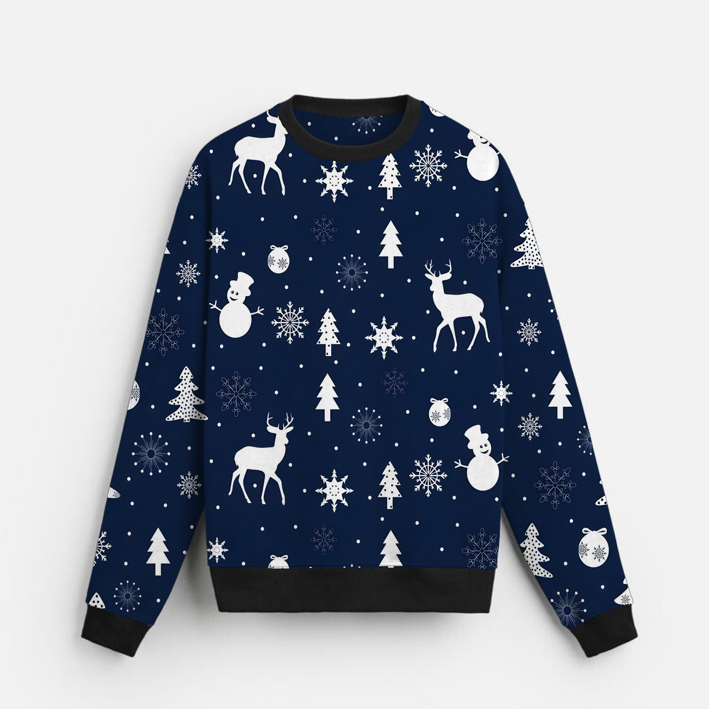 Winter Icons | Holiday Print | Festive Style | Navy Blue Sweatshirt