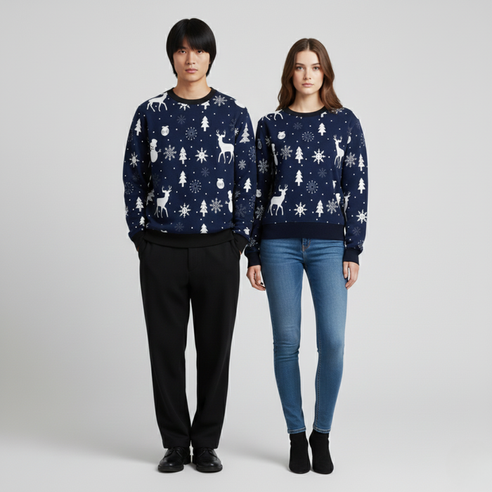 Winter Icons | Sweatshirt | Navy with White Festive Print