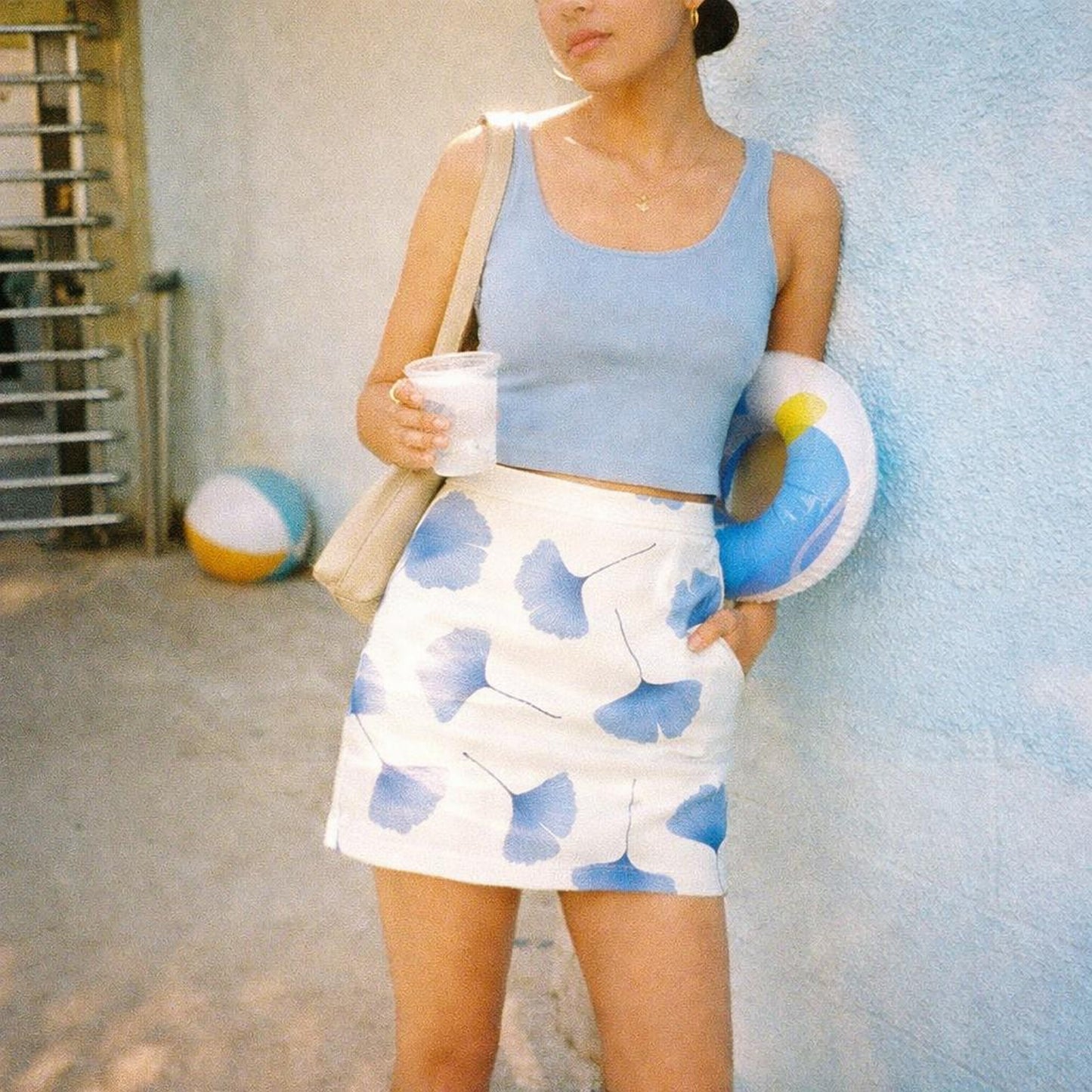 Ginkgo Scatter | Mini Skirt | Soft Blue on White — lifestyle
