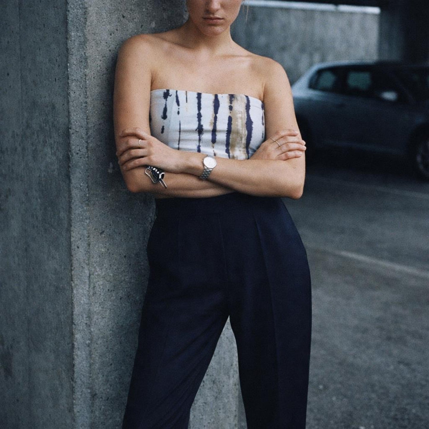 Indigo Drift | Tube Top | Vertical Stripes · lifestyle