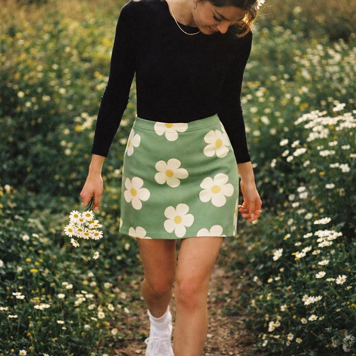 Daisy Drift | Floral Mini Skirt | Sage & Cream — lifestyle