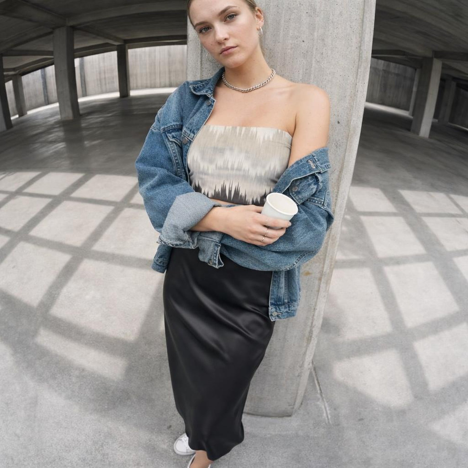 Zigzag Monochrome | Tube Top | Black & White Grid — lifestyle