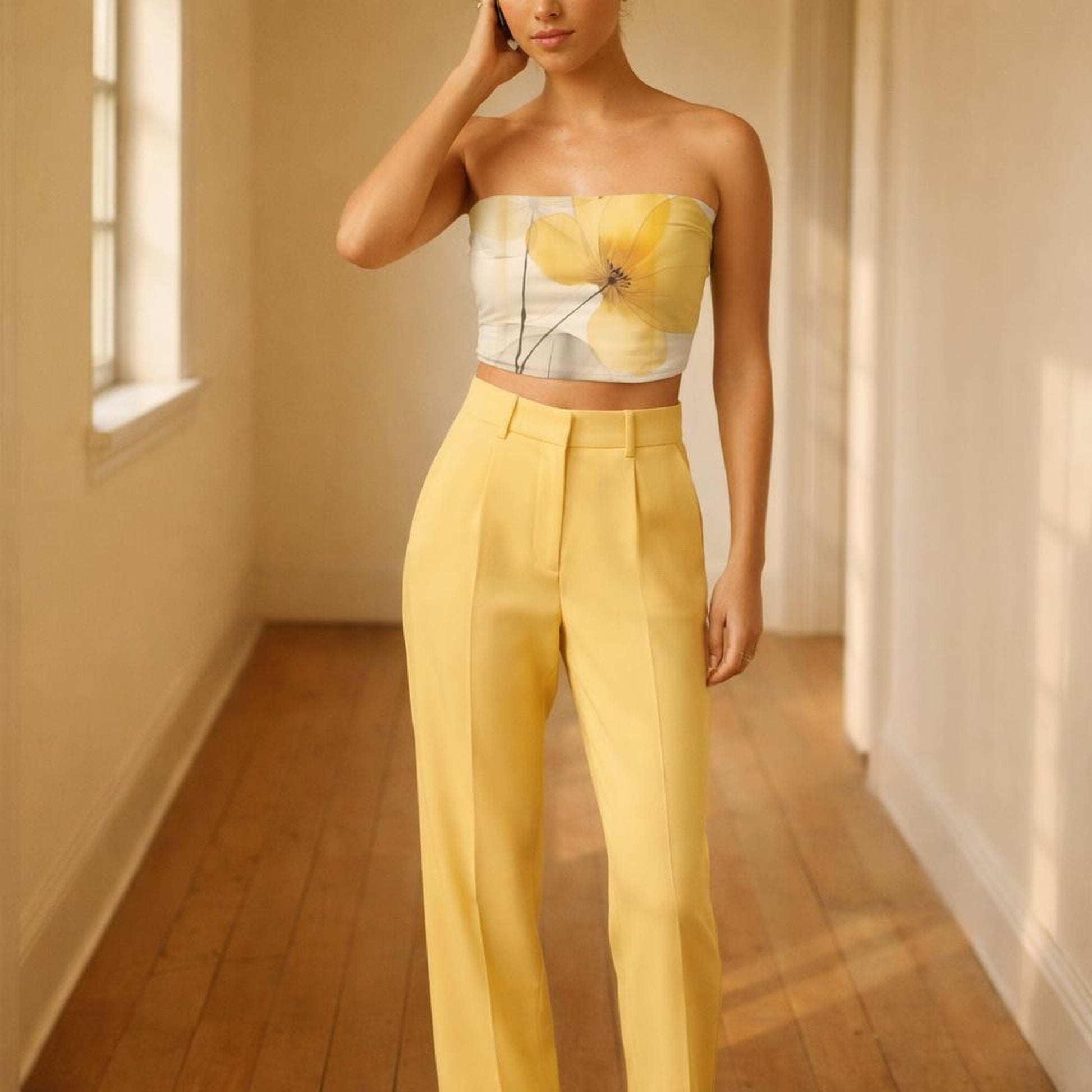 Golden Petal | Tube Top | Yellow Floral · front view