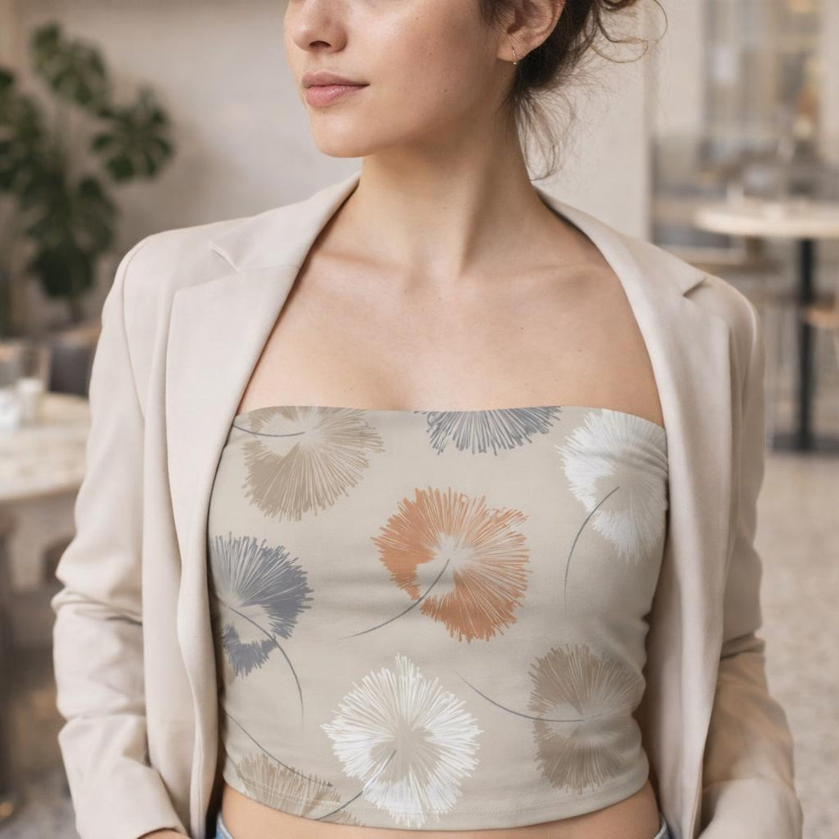 Soft Burst | Tube Top | Grey & White Blooms · front view