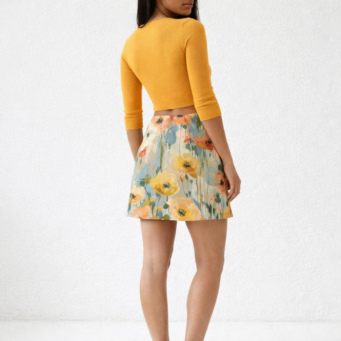 Pastel Bloom | Mini Skirt | Hand-Painted Florals — design detail