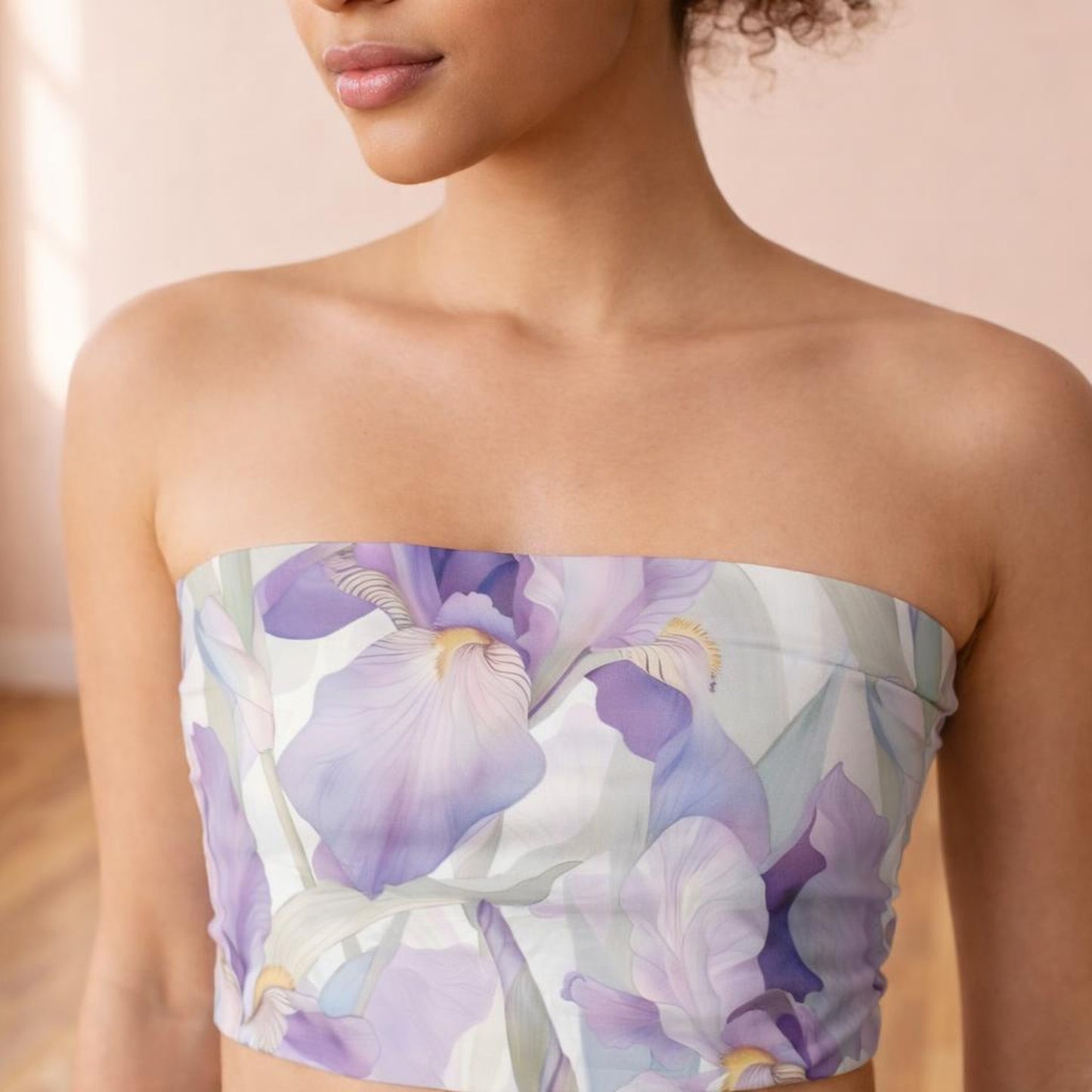 Iris Bloom | Tube Top | Purple & White Floral · front view