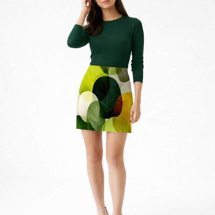 Verdant Layers | Mini Skirt | Abstract Leaf & Earth · front view