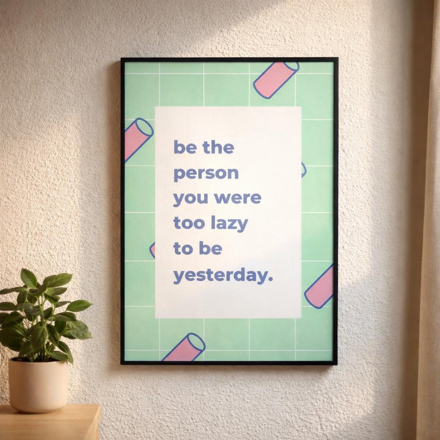 Lazy Girl Era | A3 Poster | Soft Green & Geometric — design detail