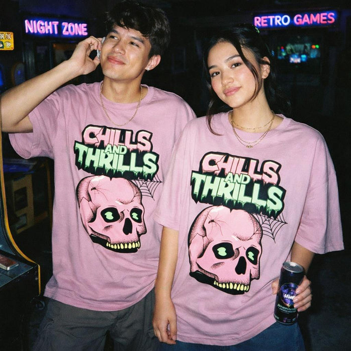 Chills and Thrills | Oversized T-Shirt | Skull Graphic — front view