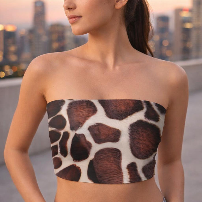 Safari Vibes | Tube Top | Giraffe Print Brown & Ivory · front view